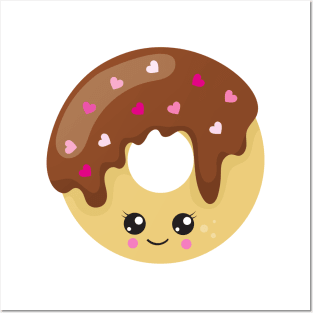 Kawaii Donut, Chocolate Donut, Doughnut, Hearts Posters and Art